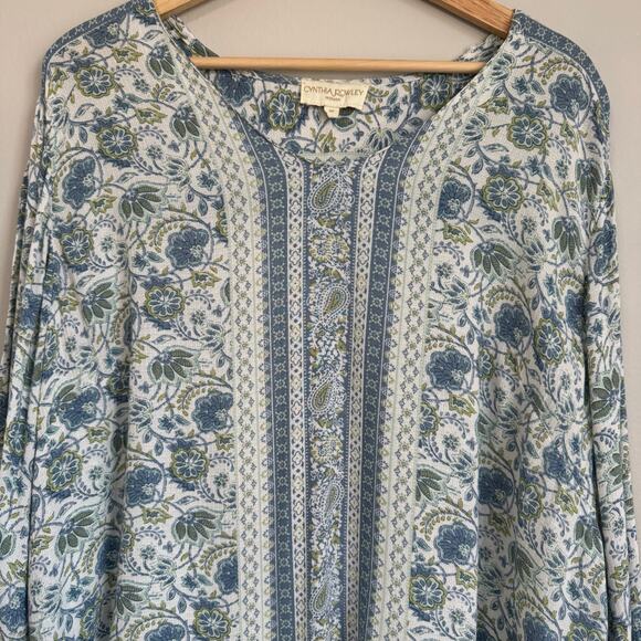 Cynthia Rowley Women’s Top 1X Green Floral Paisley Boho Cottagecore Ruffle - Picture 2 of 14